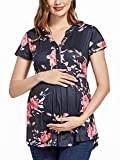 Jezero Women's Maternity Nursing Tops Short Sleeve Side Ruching Breastfeeding Tunic Button Down Pregnancy Blouses