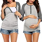 Ekouaer Women's Short Sleeve Button Down Maternity Tunic Nursing Tops for Breastfeeding (Heather Grey L)