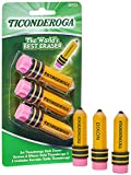 TICONDEROGA Erasers, Pencil Shaped, Latex-Free, Yellow, 3-Pack (38953)