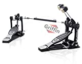 Deluxe Double Kick Drum Pedal for Bass Drum by GRIFFIN | Twin Set Foot Pedal | Quad Sided Beater Heads | Dual Pedal Two Chain Drive Percussion Hardware | Impressive Response for Metal & Rock Drummers