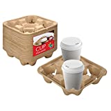 4 Cup Disposable Coffee Tray (25 Count) - Biodegradable and Compostable Cup Holder - Durable Drink Carrier for Hot or Cold Drinks - to Go Coffee Cup Holder for Food Delivery Service, Uber Eats