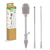 Haakaa Silicone Cleaning Brush, Baby Bottle Brush, Bottle Brush Cleaner Set, Reusable Cleaning Brush for Haakaa Pump, Milk Storage Bags, Straws. All-Round Cleaning, Sturdy Bristles. Gray.