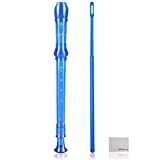 Soprano Descant Recorder 8 Hole-3 Piece Kids Crystal Music Flute w/Cleaning Rod Bag Instruction Blue