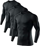 ATHLIO Men's Long Sleeve Compression Shirts, Active Sports Base Layer T-Shirt, Athletic Workout Shirt, 3pack(bls01) - Black/Black/Black, Large