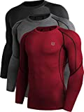 Neleus Men's 3 Pack Compression Workout Long Sleeve Shirts,5030,Black,Grey,Red,US M,EU L