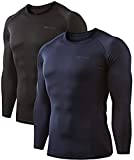DEVOPS 2 Pack Men's Thermal Long Sleeve Compression Shirts (Medium, Black/Navy)