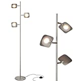 Brightech Tree Spotlight LED Floor Lamp - Very Bright Reading, Craft and Makeup 3 Light Standing Pole - Modern Dimmable & Adjustable Panels - Corner Lamp - Satin Nickel