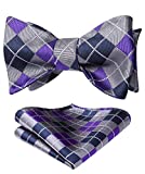 Purple Bow Ties for Men Check Plaid Self Tie Bow Tie and Pocket Square Classic Formal Bowtie Tuxedo Wedding Bowties Handkerchief Set