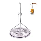 BOHK Perforated Aluminum Turkey Chicken Poultry Deep Frying Rack with Chrome Finish Wire Handle Lifter Hook Vertical Roaster Holder Base for Deep Fry Pot Grill BBQ