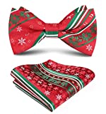 HISDERN Christmas Bow Ties and Pocket Square Pre Tied Bowties for Men Xmas Fun Holiday Red Bow Tie Handkerchief Set