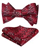 HISDERN Christmas Tree Bow Tie and Pocket Square Set for Men Holiday Xmas Self Tie Bow Ties with Handkerchief Burgundy