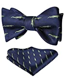 HISDERN Mens Bow Ties Self Tie Animal Paterned Bowties Pocket Square Woven Jacquard Funny Crocodile Bowtie Handkerchief Set for Wedding Party