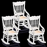 Jetec 3 Pieces Wooden Chairs 1:12 Scale Christmas Model Chairs Mini Wooden Rocking Chairs for Decoration, White