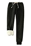 PEHMEA Women's Warm Sherpa Lined Athletic Workout Sweatpants Fleece Joggers Pants (Black, X-Large)