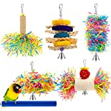 6 Pieces Parrot Cage Shredder Toy Bird Chewing Toys Foraging Hanging Toy Bird Loofah Toys with Bird Perch Stand Toy Blue Paw Grinding Stick for Small Bird Parakeets Cockatiel Conure African Grey