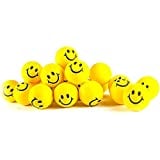 Stress Balls for Kids and Adults - Bulk Pack of 24 2" Stress Smile Squeeze Balls - Neon Yellow Funny Face Stress Balls