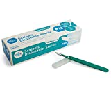 Medpride Disposable Scalpel Blades| Sharp, Tempered Stainless-Steel Blades | Pack of 10 Sterile Scalpel Knives| Plastic Handle| Individual Pouches| for Dermaplaining, Podiatry, Crafts & More (#10)