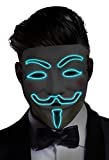 Zooawa LED Mask, EL Wire LED Mask Cool V Light Up Luminous Glowing Vendetta Mask Party Favor for Halloween Christmas Party, Cosplay, DJ Show, Carnival, Masquerade and More