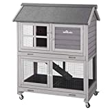 [Upgrade Version] Rabbit Hutch Bunny Hutch, Rabbit Cage with Two No Leak Trays, Indoor & Outdoor Cage for Bunny, -Upgraded Bottom Wire Netting