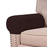 Stretch Armrest Covers for Chairs and Sofas Couch Arm Covers for Sofa Spandex Jacquard Armrest Covers Anti-Slip Furniture Protector Washable Armchair Slipcovers for Recliner Set of 2, Brown