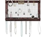 Rustic Jewelry Organizer – Wall Mounted Jewelry Holder with Removable Bracelet Rod, Shelf and 16 Hooks – Perfect Earrings, Necklaces and Bracelets Holder – Vintage Jewelry Display – Torched Brown