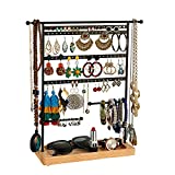 Earring Organizer, Earring Holder Display and Jewelry Holder Stand with 4 Tier Necklace Holder Wooden Tray Suitable for Women Gifts for Girls(Natural)