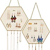 2 pack Wall Earring Organizer Hanging Earring Holder Wall Jewelry Organizer Decorative Hexagon Earring Organizer for Earrings, Necklaces, Bracelets with Hanging Hooks (Gold)