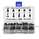 OCR 180Pcs Tactile Push Button Switch 10 Values 6x6mm Micro Momentary Tact Button Switches Assortment Kit