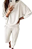 PRETTYGARDEN Women's 2 Piece Sweatsuit Solid Color Long Sleeve Pullover Long Pants Tracksuit With Pockets(Off White, m)