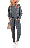 PRETTYGARDEN Women's Causal Two Piece Outfit Long Pant Sweatsuit Off Shoulder High Waist Loungewear Tracksuits With Pockets