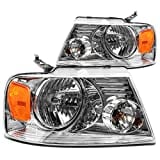 DNA MOTORING HL-OH-F1504-CH-AM Chrome Amber Headlights Replacement Compatible with 04-08 F150/06-08 Mark LT