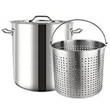 ARC 100 QT Large Crawfish Seafood Boil Pot with Basket，Stainless Steel Stock Pot with Strainer，Outdoor Propane Turkey Fryer Pot，Perfect for Lobster Crab Boil and Shrimp Boil， 25 Gallon