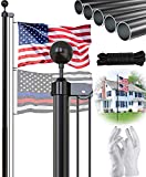 SCWN 25FT Black Flag Pole Kit,Sectional Flagpole with 5x3 USA Flag,Aluminum Extra Thick Heavy Duty Flag Pole for Outside,Yard,Residential or Commercial