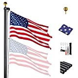 Yeshom 25Ft Sectional Flag Pole Kit Black Heavy Duty Aluminum Flagpole Fly 2 Flags with Gold Ball Residential Commercial Garden