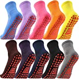 10 Pairs Non-slip Grip Socks Yoga Pilates Hospital Socks Cushioned Sole Grip Socks for Men Women Pilates Barre (Bright Colors)