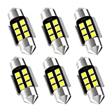 AUXLIGHT DE3175 DE3021 DE3022 3175 31MM 1.22”Festoon Canbus Error Free LED Interior Light Bulbs 6000K Xenon White, Super Bright 6SMD Chips for Dome Map Door Courtesy License Plate Lights (Pack of 6)