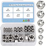 TWCC Lock Nuts Set,Metric Nut for Bolts Assortment Kit,304 Stainless Steel Hex Hardware Locknut Assorted 95PCS,Locking M4 M5 M6 M8 M10 M12