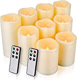 Enido Flameless Candles, LED Candles Outdoor Candles Waterproof Candles(D: 3" x H: 4" 5" 6") Battery Operated Candles Plastic Pack of 9 Flameless Pillar Candles
