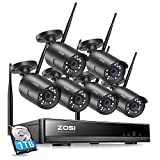 ZOSI Wireless Home Security Camera System, 2K H.265+ 8CH CCTV NVR with Hard Drive 1TB for 24/7 Recording and 6 x 1080P Auto Match WiFi IP Camera Outdoor Indoor,Night Vision,Remote Access