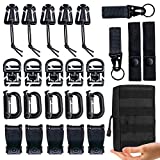MWZTECH Kit of 25 Attachments for Molle Backpack, Tactical Molle Dominators Webbing Accessories kit,D-Ring Grimloc Locking Gear Clip,Web Dominator Elastic Strings (Packaged in A Molle Pouch)