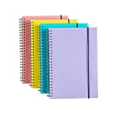 4 Pack A5 Spiral Bullet Dotted Journal with 120gsm Thick Paper, Dot Grid Spiral Notebook with Plastic Hardcover and Elastic Band Closure, 80 Sheets Per Pack 5.7x 8.3 inches