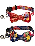 Gyapet Collar for Cats Pets Breakaway with Bell Bowtie Floral Bow Detachable Adjustable Safety Puppy 2pcs Navy Blue & Red