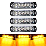 4-Pack 6 LED Amber Strobe Lights Vehicles Trucks Emergency Strobe Lights Kit 12V -24V Beacon Warning Hazard Flash Strobe Lights Bar Grill Grille Surface Mount Super Bright Waterproof