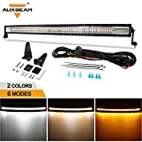 Auxbeam 50 inch 288W Spot Flood LED Light Bar Curved Amber White Offroad Strobe Lights, 6 Modes Memory Function Flashing Fog Light 2 Colors Off Road Driving Light for Jeep Truck Boat Tractor Pickup