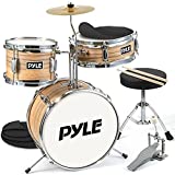 Pyle 3-Piece Kids Drum Set - 13" Complete Junior Drummer Kit with Wooden Shells, Bass & Foot Pedal, Snare, Tom, Cymbal w/Stand, Pair of Drumsticks, Adjustable Comfortable Padded Throne, For Beginner