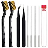 KITANIS 3D Printer Nozzle Cleaning Kit with Brush - 10 Pieces 0.4 mm Cleaning Needles, 2 Types Sophisticated Tweezers and 2 Pieces Cooper and Stainless Wire Cleaning Brushes