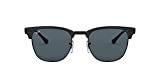 Ray-Ban RB3716 Clubmaster Metal Square Sunglasses, Matte Black On Black/Blue, 51 mm