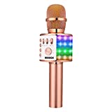 BONAOK Karaoke Microphone for Kids, 4 in 1 Portable Bluetooth Mic Speaker with Controllable LED Lights, Great Gift for 4 5 6 7 8 9 10 Years Old Girls, Teens and Adults Q37L (Rose Gold)