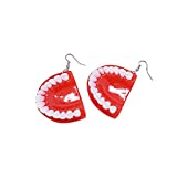 Funny Resin 3D Tooth Denture Model Dangle Earring Acrylic Exaggerated Hand-made Dental Drop Earring for Women Girl Teen Mother Friend Creative Ear Decors Halloween Jewelry-C red