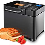 KBS 17-in-1 Bread Maker-Dual Heaters, 710W Bread Machine Stainless Steel with Gluten-Free, Dough Maker,Jam,Yogurt PROG, Auto Nut Dispenser,Ceramic Pan& Touch Panel, 3 Loaf Sizes 3 Crust Colors,Recipes